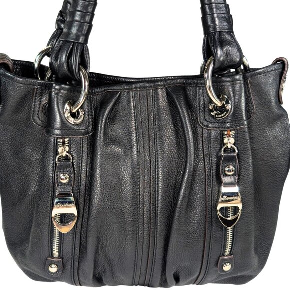 B.Makowsky Black Leather Large Slouchy Hobo Shoulder Bag Silver Chunky Hardware - Picture 2 of 11